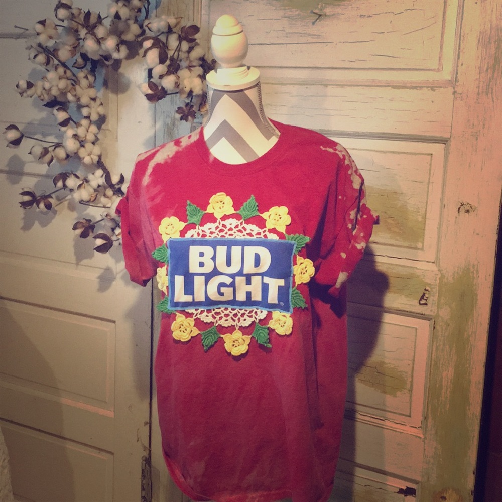 One of a Kind - Handmade Distressed Bud Light Tee